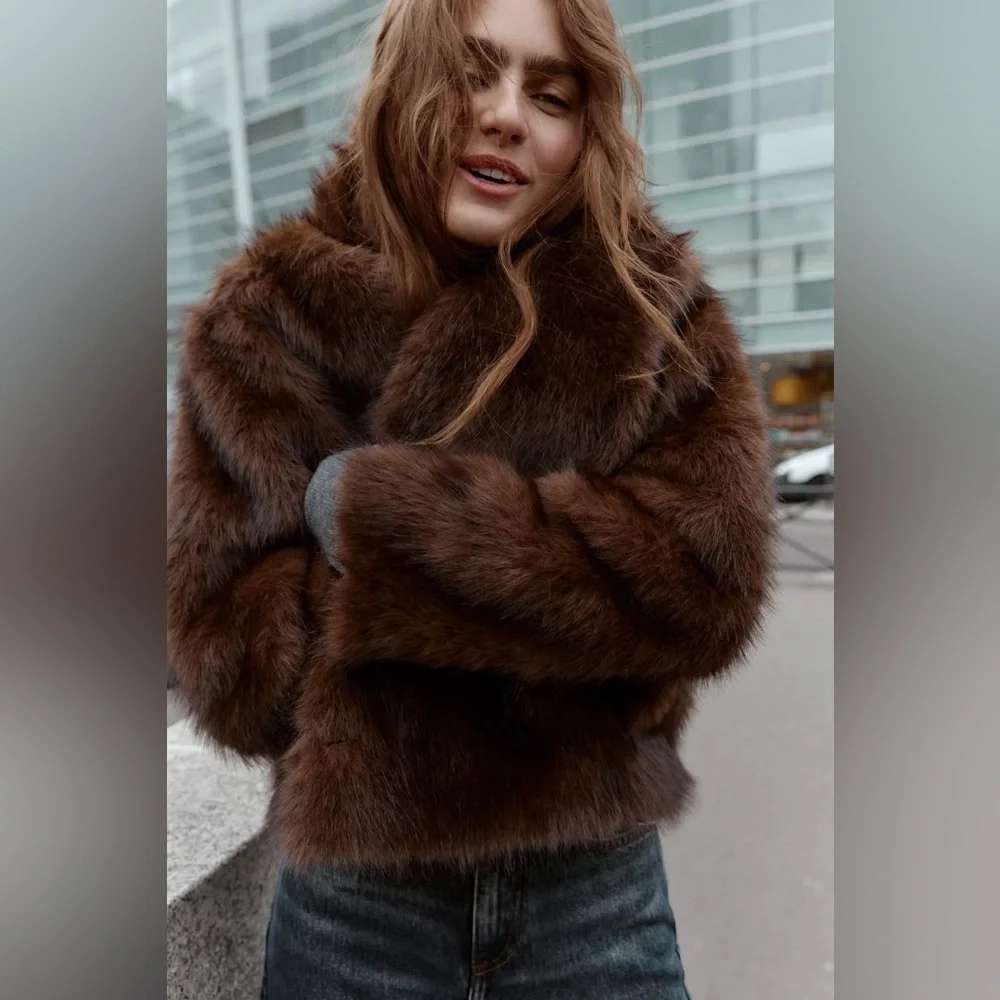 Zara Faux Fur Brown Reversible Jacket Coat